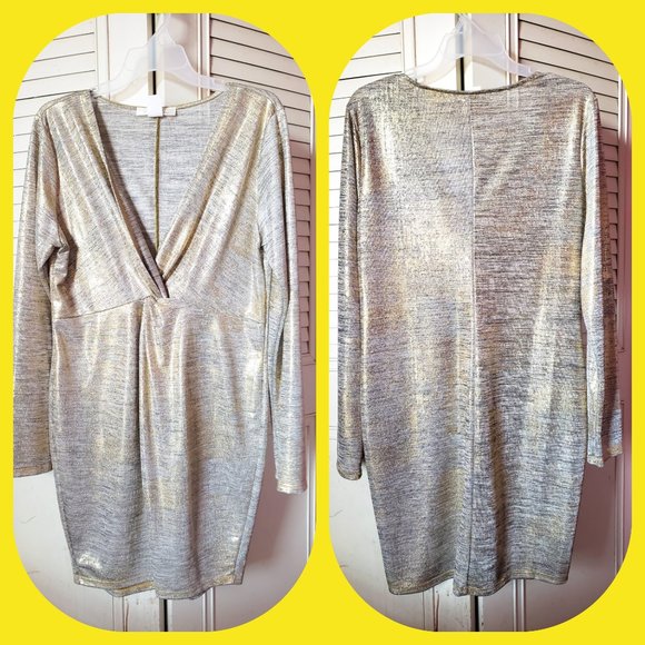 Dresses & Skirts - 1X Metallic Plunge Neck Twist Gold Dress